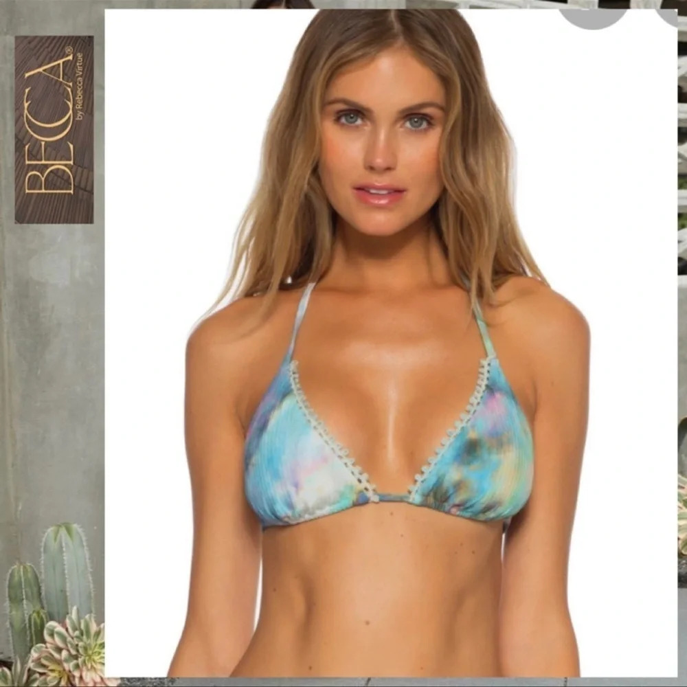 BECCA Crystal Lake Triangle Bikini Top, MULTI, Size Large, NWT